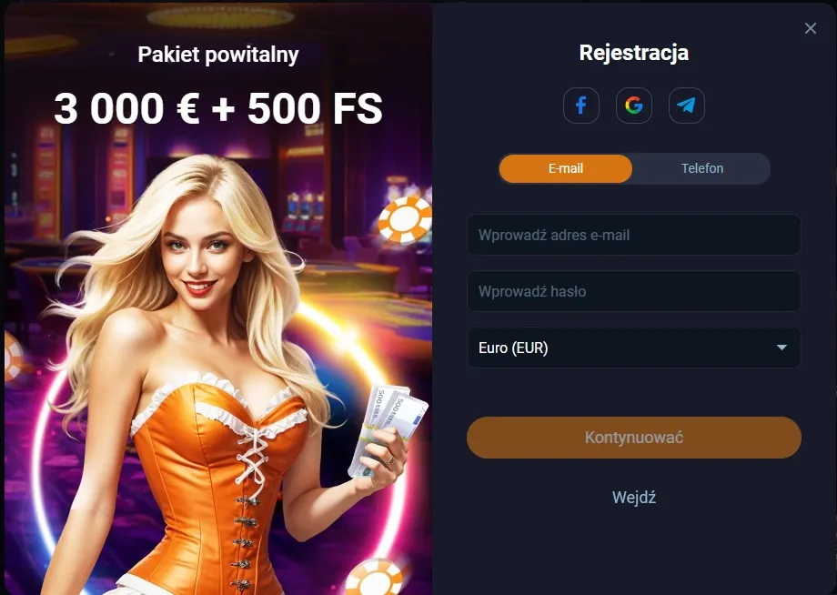 Formularz rejestracji Vox Casino